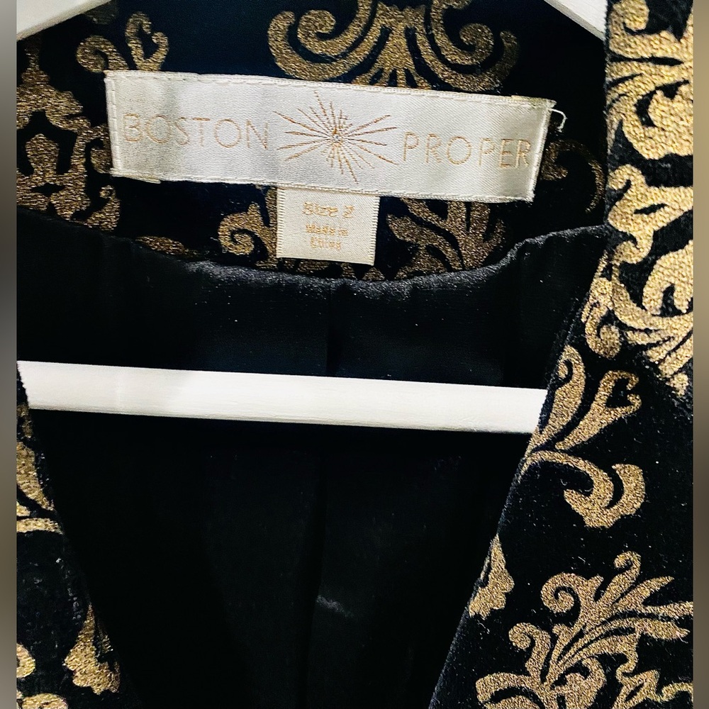 Boston Proper Black and Gold Brocade Jacquard velvet Blazer - Picture 4 of 5